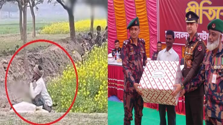 সীমান্তে বিএসএফ আগ্রাসন ঠেকাতে কাস্তে হাতে ভাইরাল কৃষককে বিজিবির সংবর্ধনা