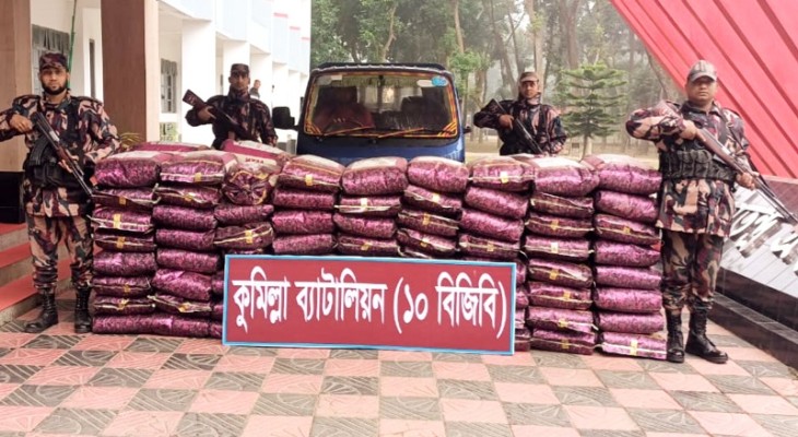 কুমিল্লা সীমান্তে ট্রাকসহ ৫৬ লাখ টাকার চোরাচালানী মালামাল আটক