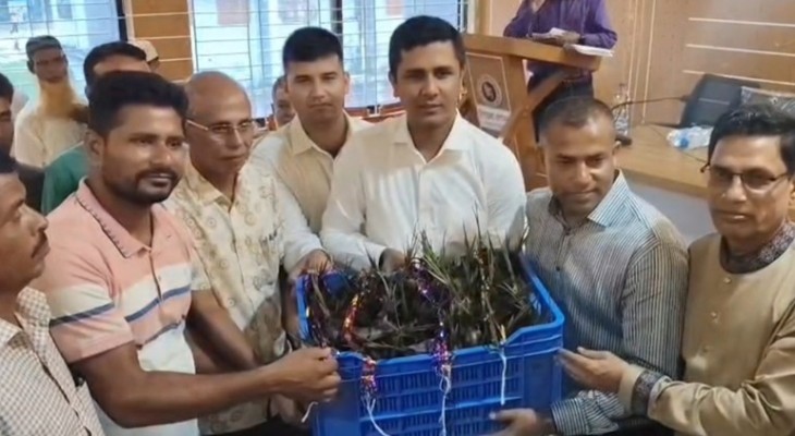 কলাপাড়ায় কৃষকের মাঝে প্রথমবারের মতো গোলপাতা গাছের চারা  বিতরন